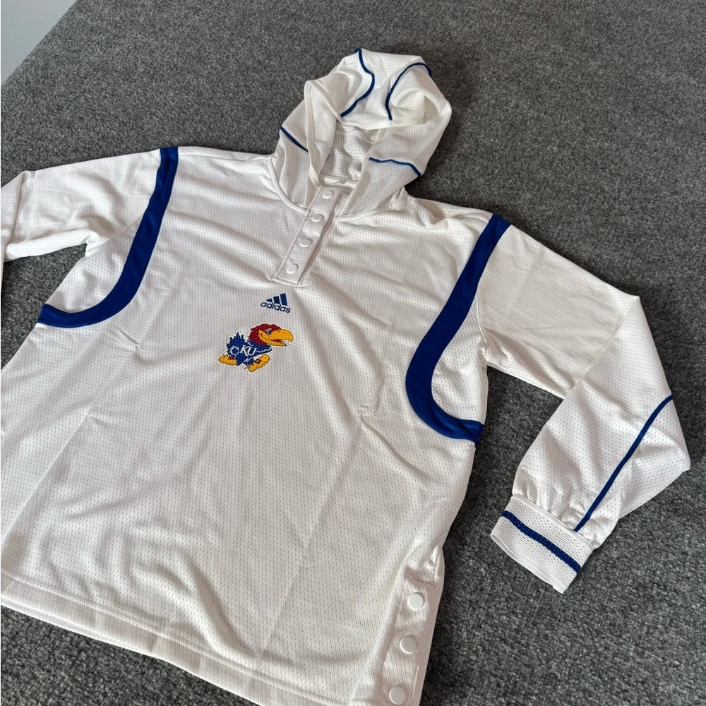 NWT Adidas Men’s Large Kansas Jayhawks White Hooded Basketball Warm Up‎ Shirt
